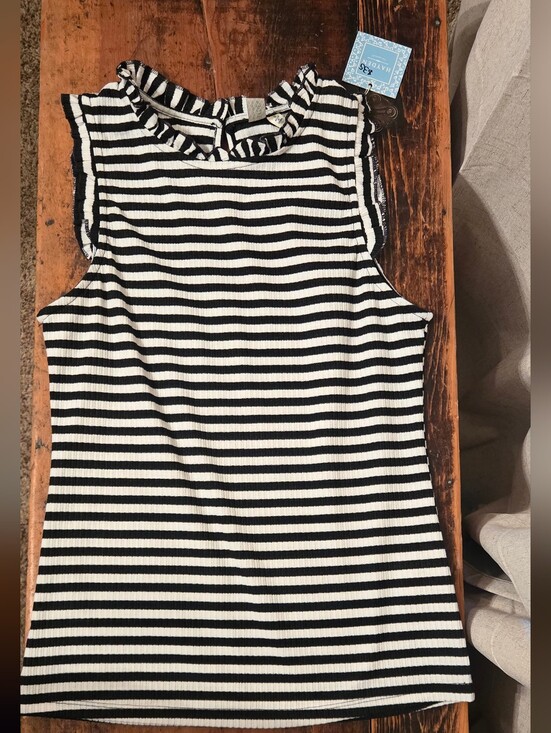 Hayden Tops - Black and White Ruffle Sleeveless Top NWT